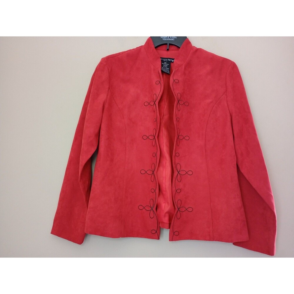 Madison Leigh Faux Suede Open Front Embroidered Detail Blazer Jacket Size 10P